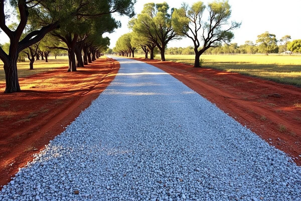 Graded gravel driveway with a formed crown and clean edges